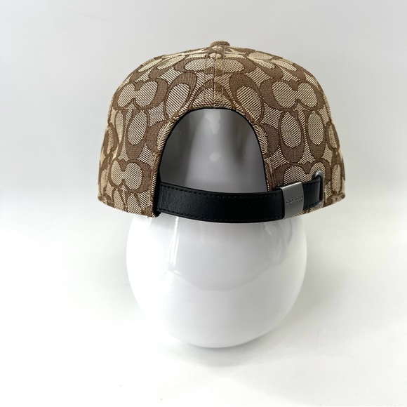 COACH Signature Flat Brim Hat Khaki Leather Cotton Black NWOT - Picture 5 of 10